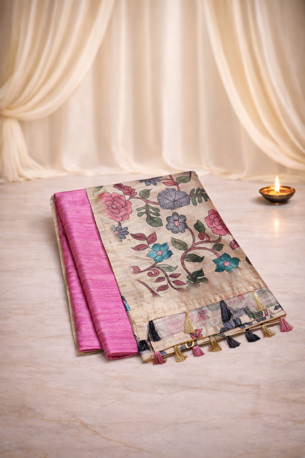 Kanchana tussar silk saree - onion pink