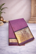 Mavue with deep purple border- peacock motif- Chettinad cotton
