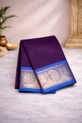 Jamun colour with ink blue border - Chettinad cotton