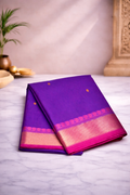Violet with Rani pink kanchi border - hand butta - chettinad cotton