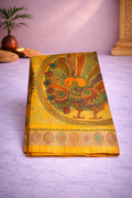 Vekatagiri Silk - kalamkari hand painting (screen print)- Mango yellow