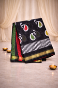Zari Cotton - Batik Print - Black saree