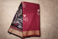 Art Maheshwari Silk Saree with Hand Batik Work -Magenta/maroon