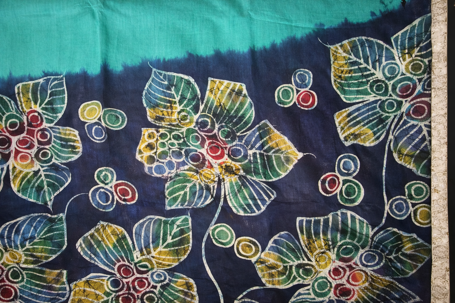 Art Maheshwari Silk Saree with Hand Batik Work -Teal blue and Dark blue