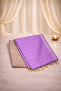 Checked Semi Tussar Silk - Contrast pallu - Lavender Saree