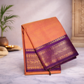 Peach with purple border - Chettinad cotton