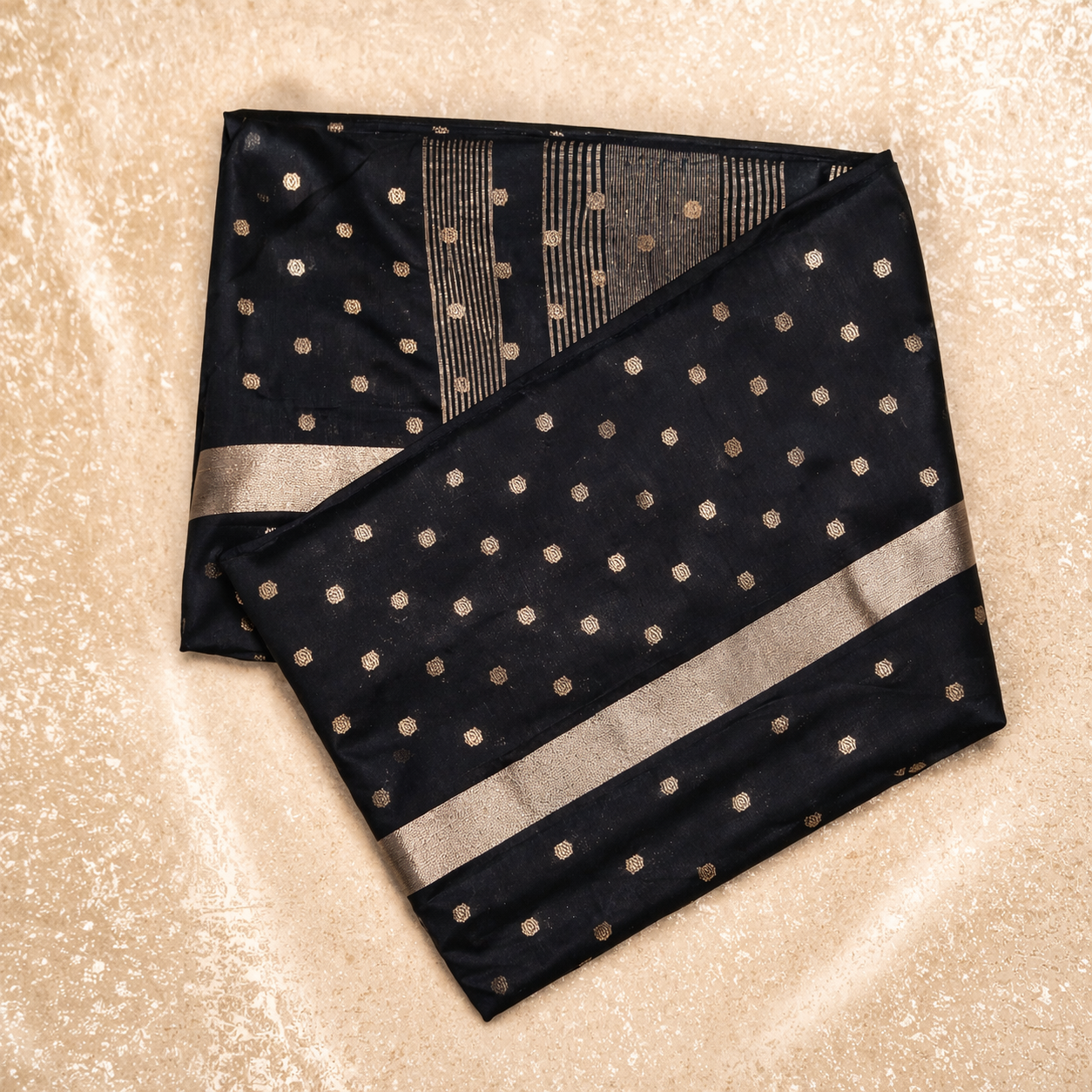 Semi-Raw Silk Zari Butti - Black