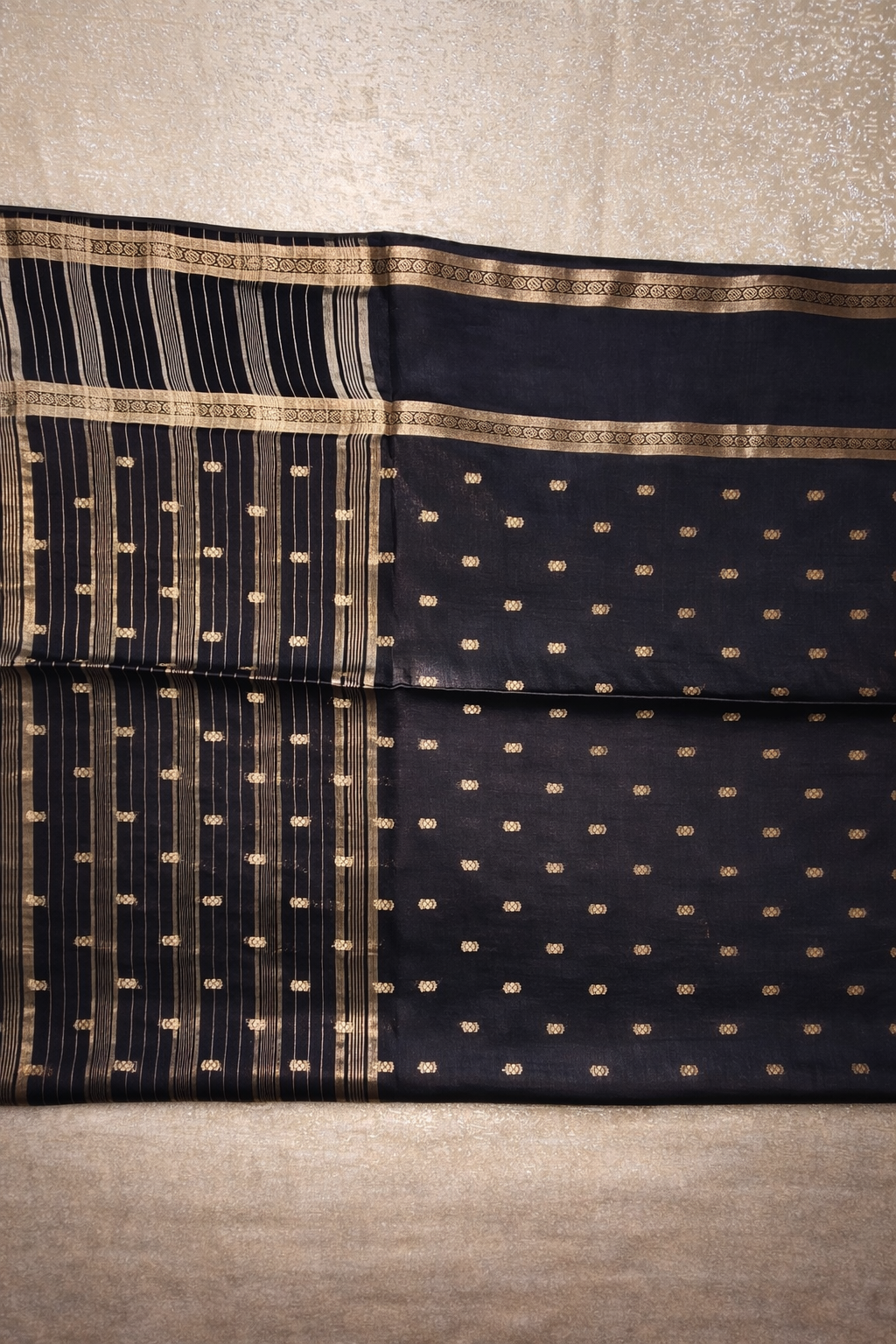 Semi-Raw Silk Zari Butti - Retttapet Border (Black)