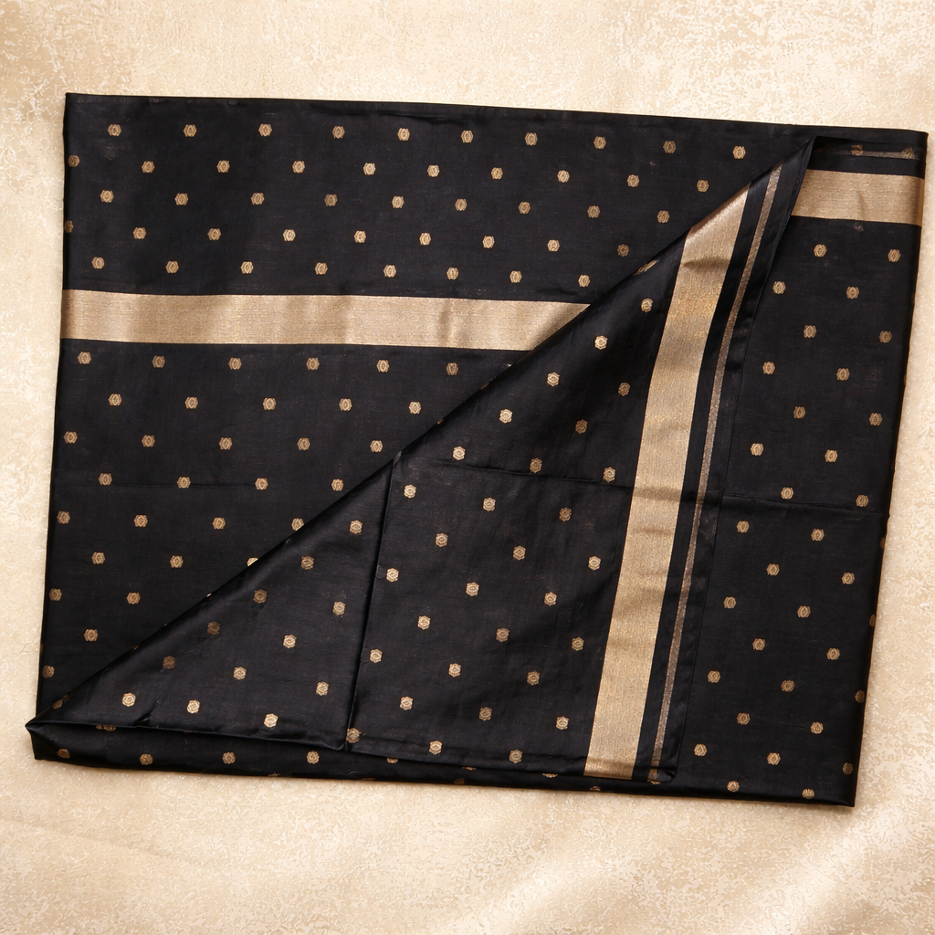 Semi-Raw Silk Zari Butti - Black