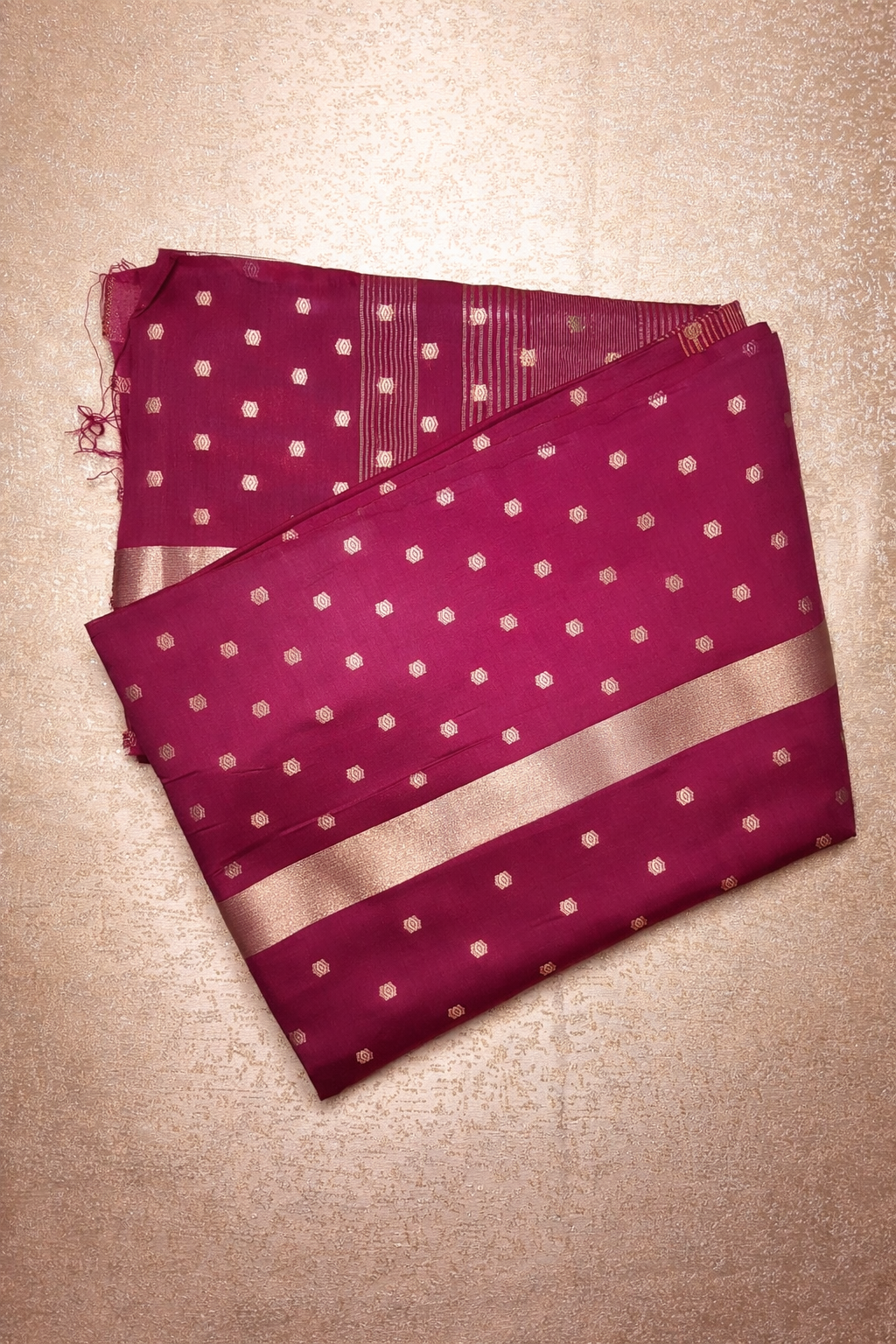 Semi-Raw Silk Zari Butti - Deep Magenta