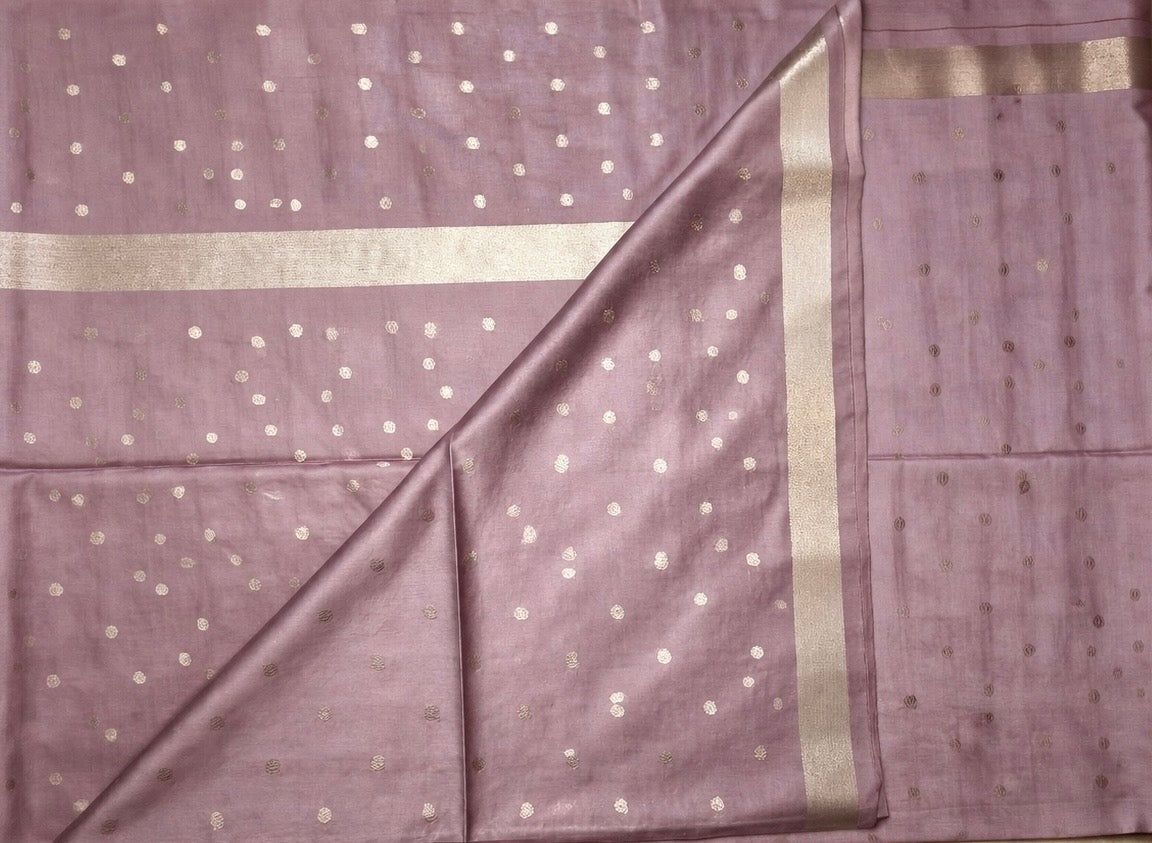 Semi-Raw Silk Zari Butti - Mauve Grey