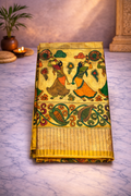 Vekatagiri Silk - kalamkari hand painting (screen print) - Mustard yellow