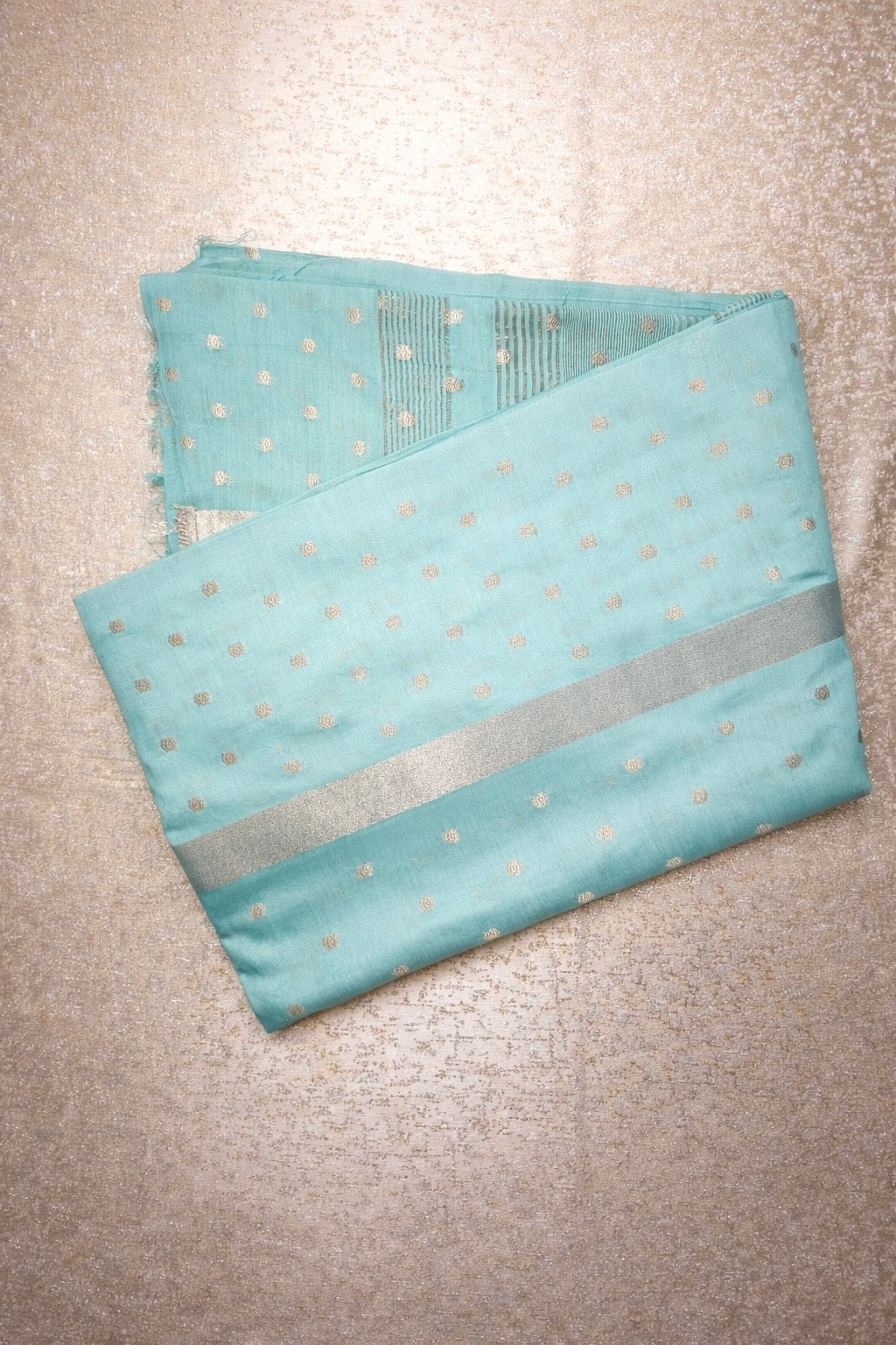 Semi-Raw Silk Zari Butti- Aqua Blue