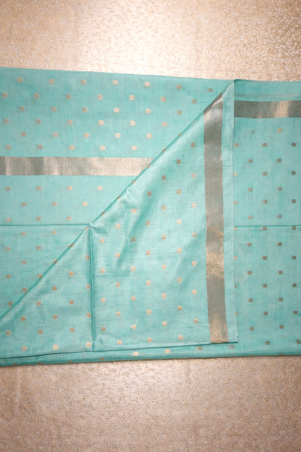 Semi-Raw Silk Zari Butti- Aqua Blue