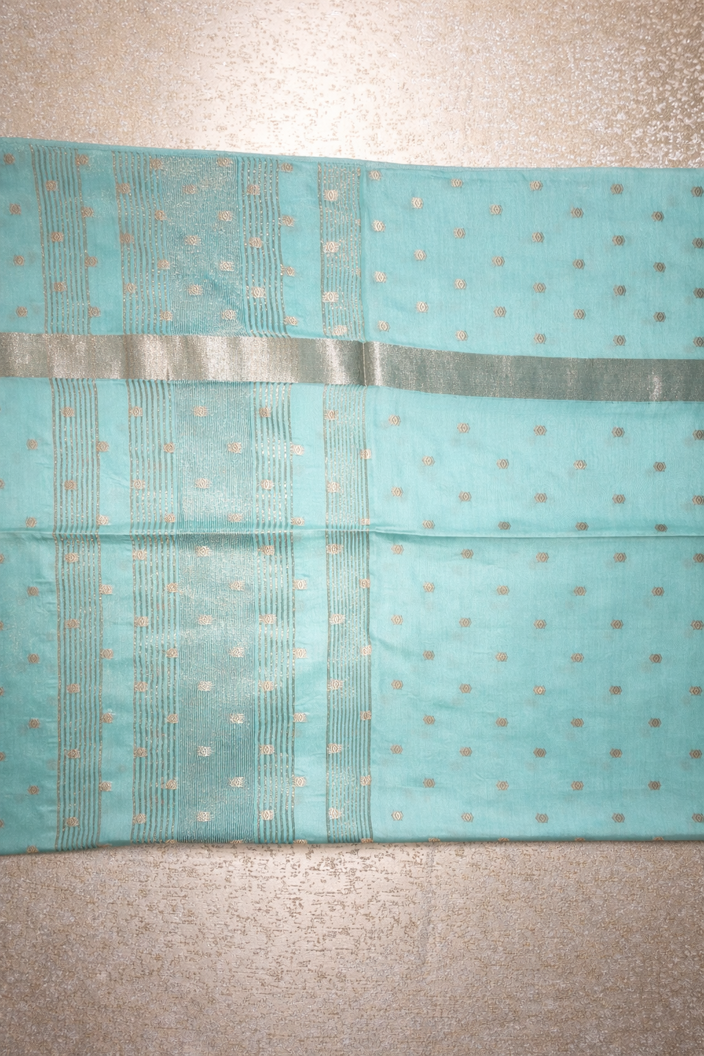 Semi-Raw Silk Zari Butti- Aqua Blue