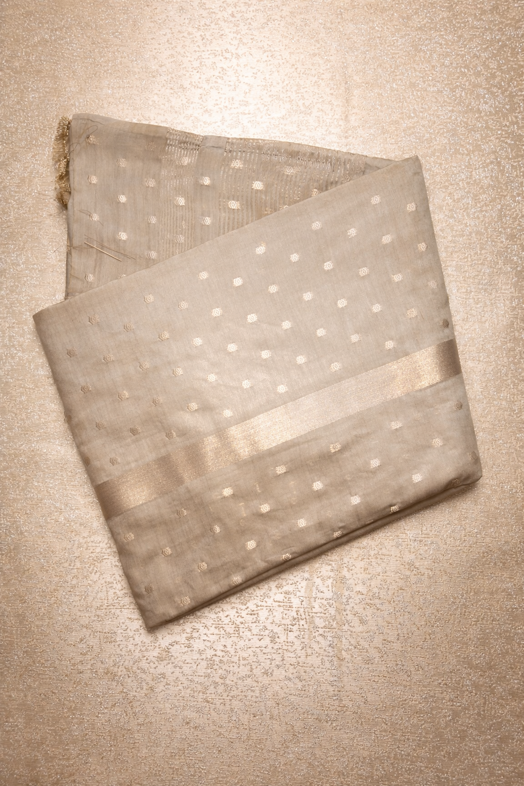 Semi-Raw Silk Zari Butti - Coffee Beige