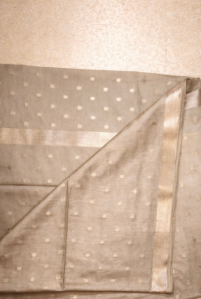 Semi-Raw Silk Zari Butti - Coffee Beige