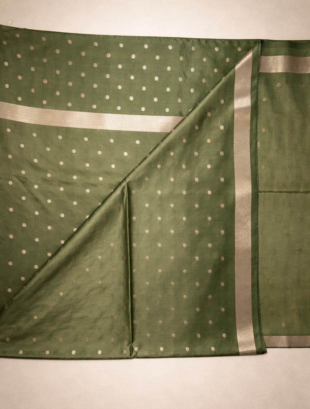 Semi-Raw Silk Zari Butti - Moss Green
