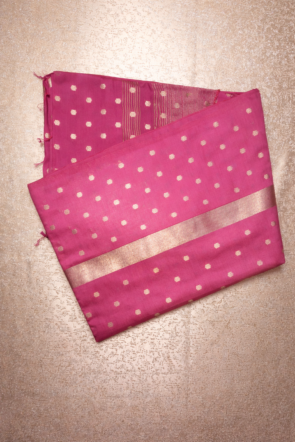 Semi-Raw Silk Zari Butti - Bright Pink