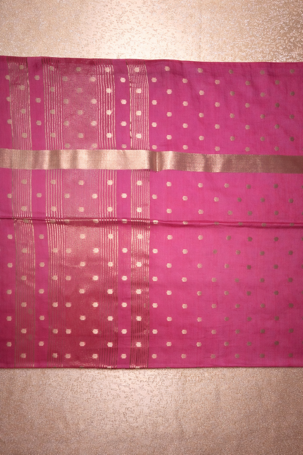 Semi-Raw Silk Zari Butti - Bright Pink