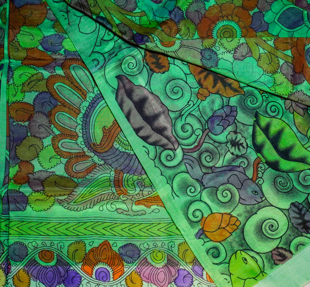 Mangalgiri Silk - Kalamkari Hand Painting (screen print) - Green