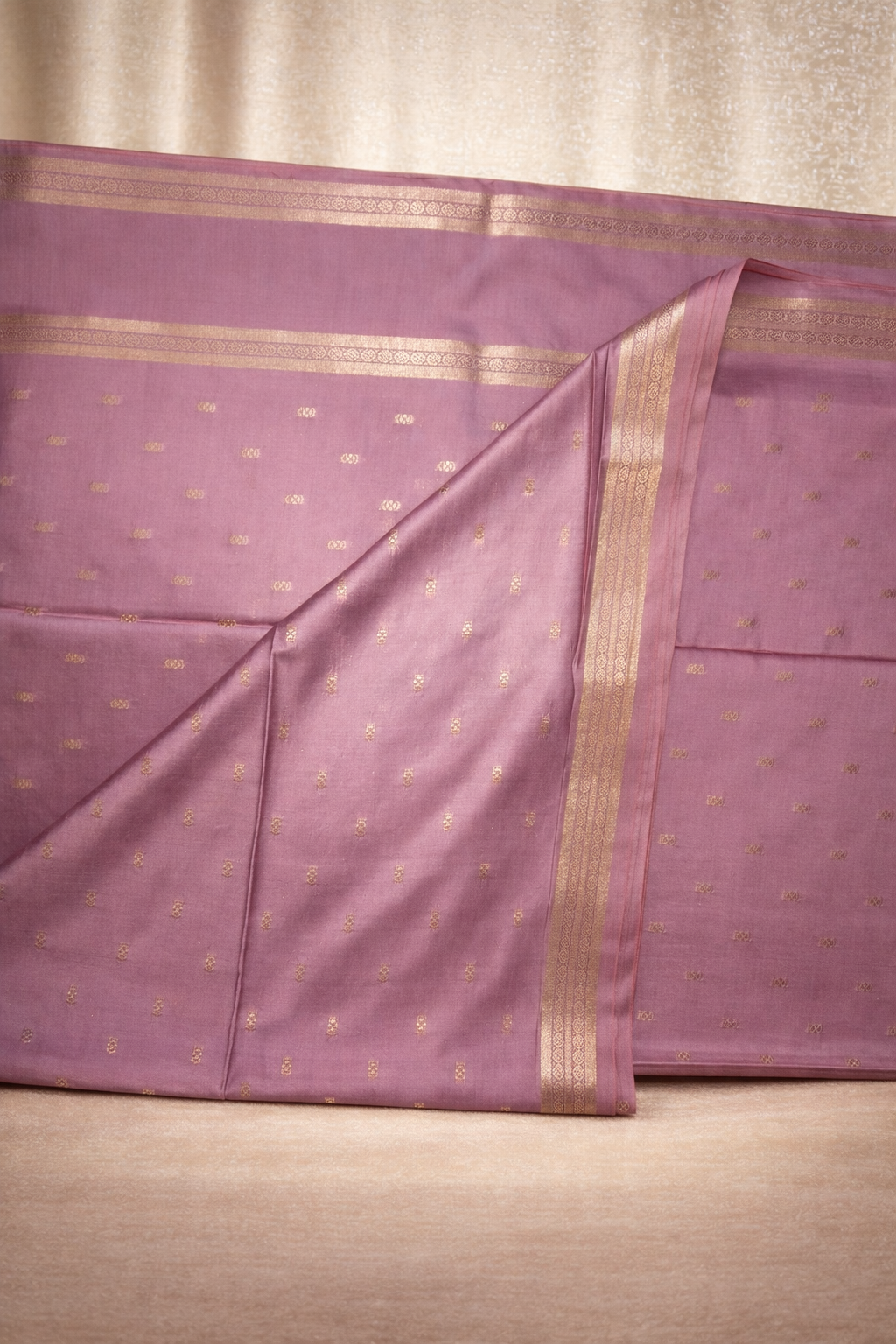 Semi-Raw Silk Zari Butti - Retttapet Border 
(Muted Lilac)