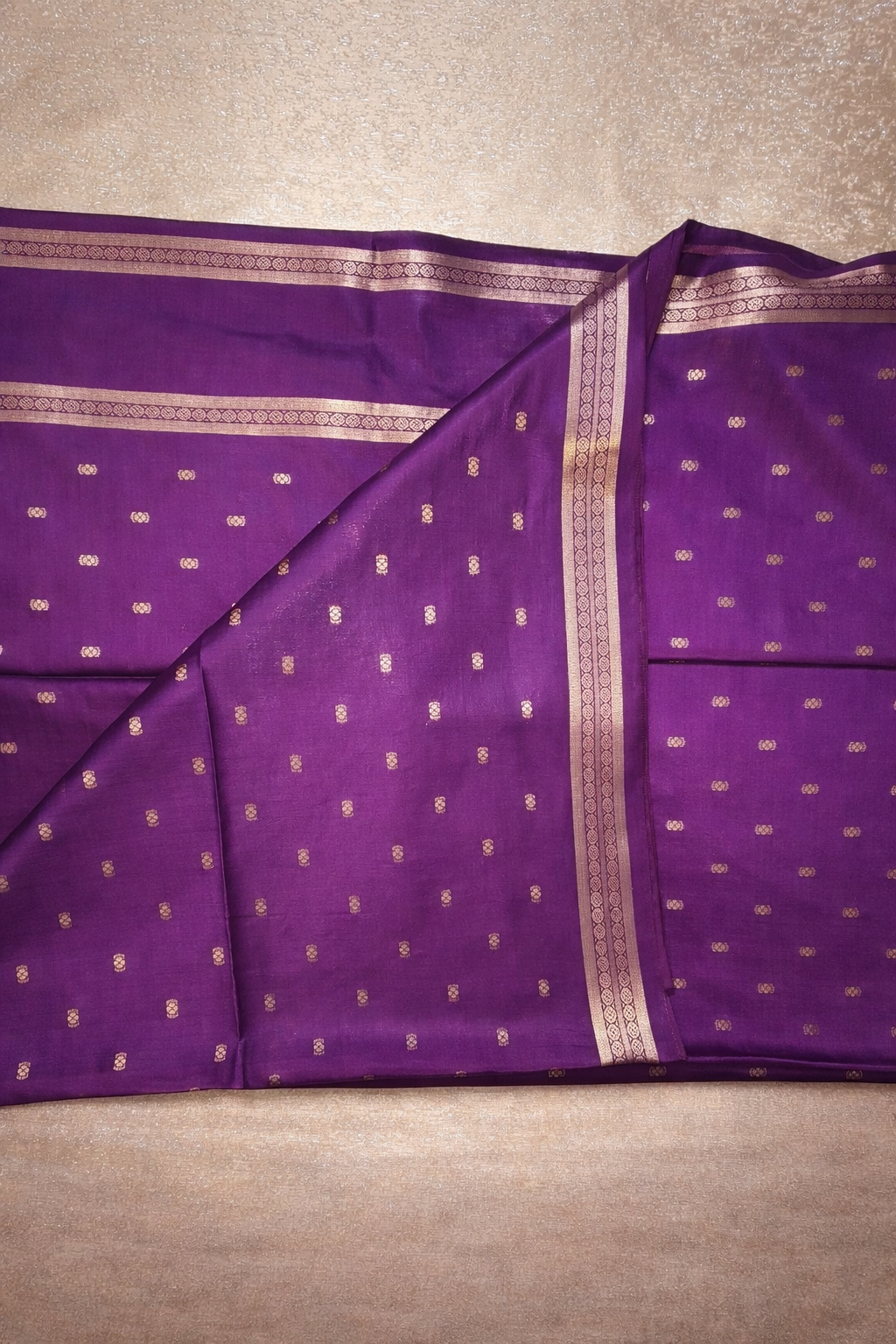 Semi-Raw Silk Zari Butti - Retttapet Border 
(Royal Purple)