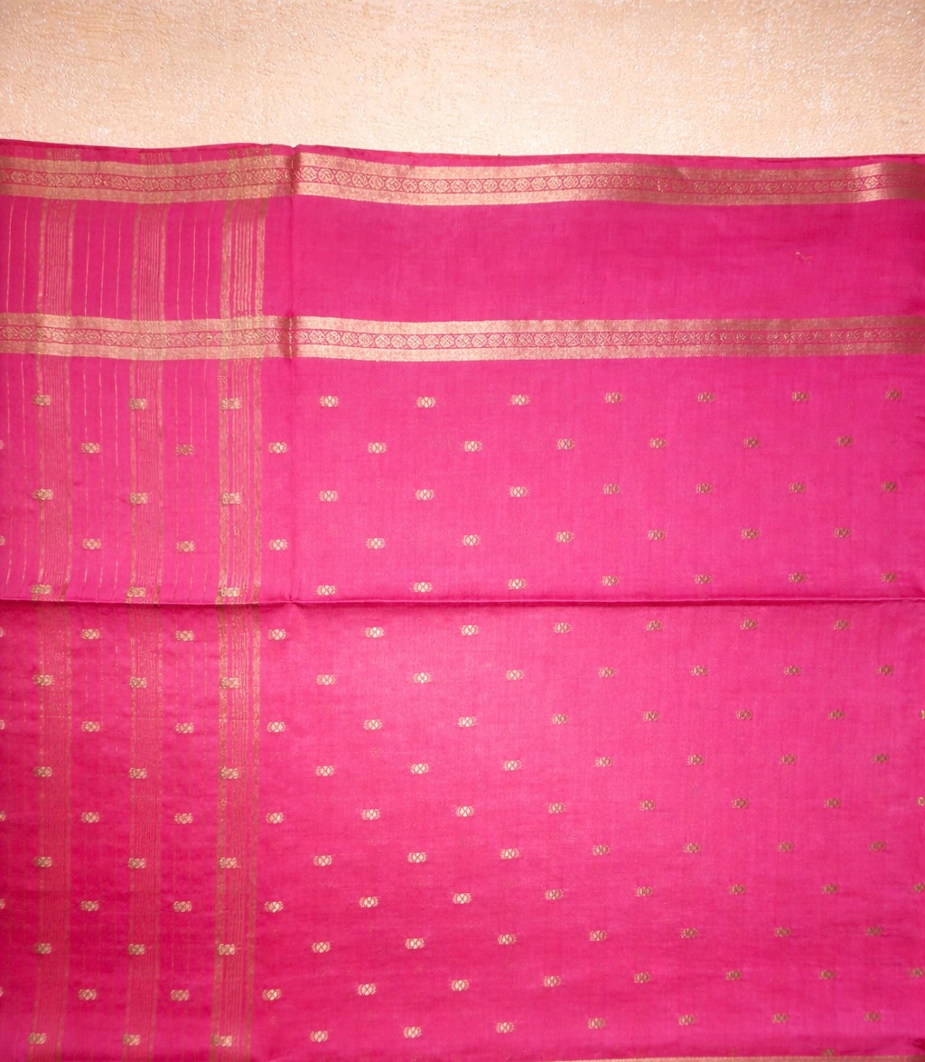 Semi-Raw Silk Zari Butti - Retttapet Border 
(Rani Pink)