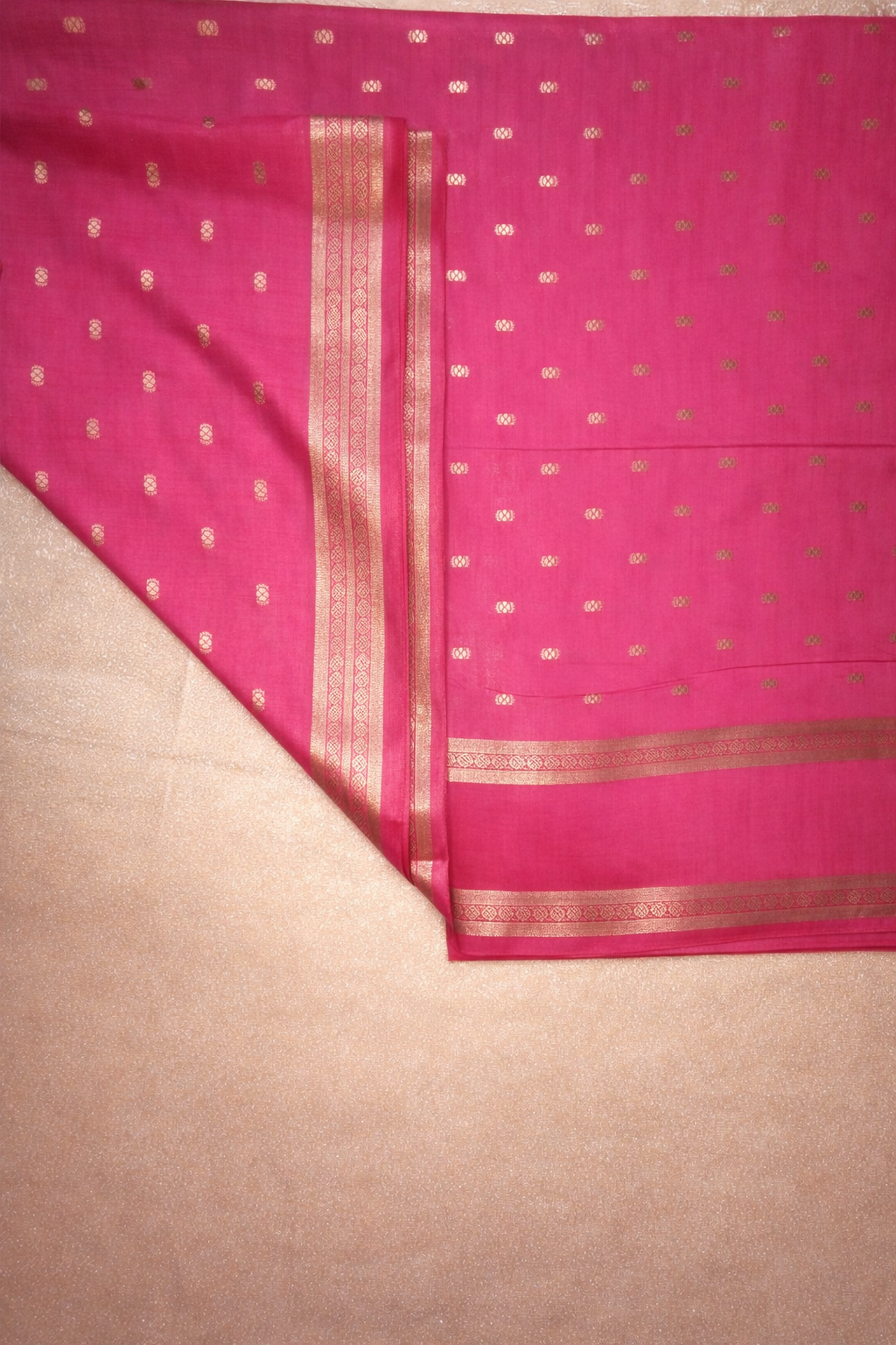 Semi-Raw Silk Zari Butti - Retttapet Border 
(Rani Pink)
