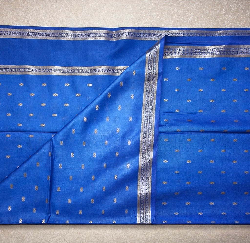 Semi-Raw Silk Zari Butti - Retttapet Border 
(Sapphire Blue)